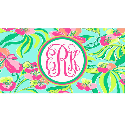Tropical Floral Monogrammed Car Tag. Tropical Monogrammed License Plate. Personalized Tropical Flowers Car Tag.