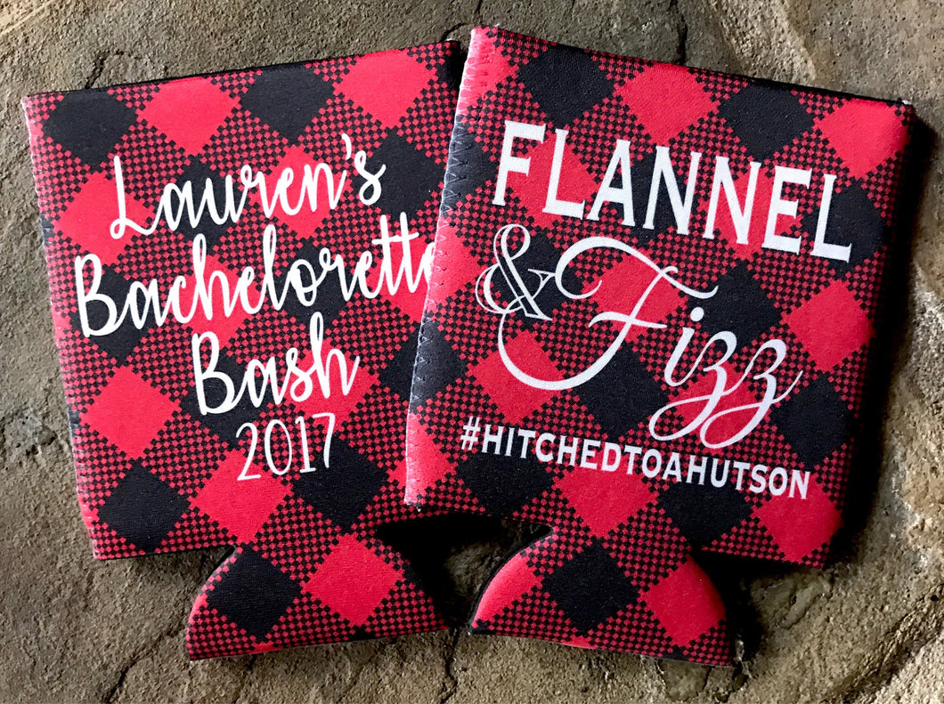 Buffalo Plaid Party Huggers. Flannel look Birthday Coolies! Plaid Bachelorette Party Favors too! Buffalo Check Huggers. Lumberjack Party!