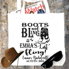 Load image into Gallery viewer, Boots and Bling Personalized Tote Bag
