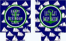 Load image into Gallery viewer, Nautical Ship Can Coolers. Preppy Nautical Huggers. Nautical Ship Faced Party Favors. Personalized Birthday Coolies!
