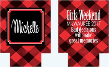 Load image into Gallery viewer, Buffalo Plaid Party Huggers. Personalized Lumberjack party Favors. Plaid Bachelorette or Birthday party Favors.
