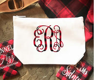 Load image into Gallery viewer, Plaid Personalized Make Up bag. Great Plaid Bachelorette or Girls Weekend Favors. Plaid Birthday Party Make up Bag. Bridesmaid Cosmetic Bag!
