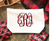 Load image into Gallery viewer, Plaid Personalized Make Up bag. Great Bachelorette or Girls Weekend Favors. Plaid Weekend Make up Bag. Wedding Party Cosmetic Bag!
