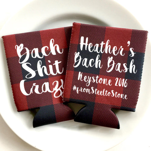 Buffalo Plaid Party Huggers. Birthday Coolies! Plaid Bachelorette Party Favors too! Flannel Vacation Plaid Huggers. Lumberjack Party!