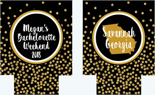 Polka Dot "Glitter" Dot Huggers. Glitter Atlanta Black and Gold Party Huggers. Glitter Savannah Bachelorette or Birthday Party Favors.