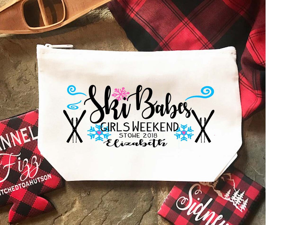 Ski Party Make Up bag. Great Ski Bachelorette or Girls Weekend Favors. Ski Weekend Make up Bag. Ski Party Cosmetic Bag!