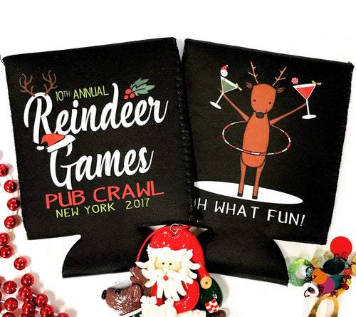 Reindeer Games Christmas Party Huggers. Personalized Christmas Party Getting Blitzened Favors. Christmas Bachelorette party Huggers!