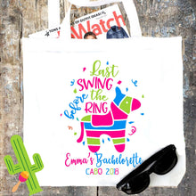 Load image into Gallery viewer, Fiesta Tote bag. Last Swing Mexican Party Favors! Fiesta Bachelorette or Girls Weekend Tote Bag. Fiesta Bachelorette Favor Bag. Final Fiesta
