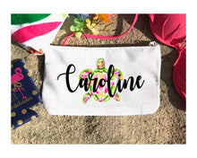 Load image into Gallery viewer, Sea Turtle Make Up bag. Great Bachelorette or Girls Weekend Favors. Beach Weekend Make up Bag.
