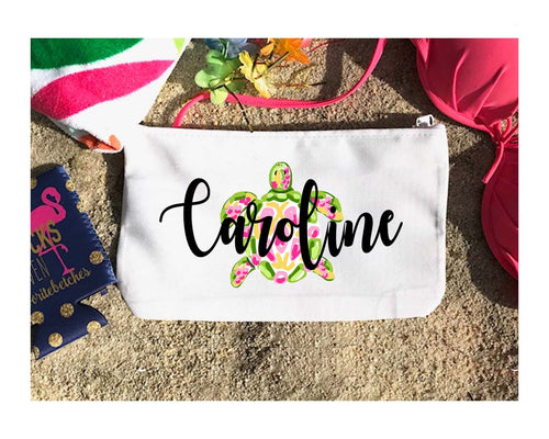 Sea Turtle Make Up bag. Great Bachelorette or Girls Weekend Favors. Beach Weekend Make up Bag.