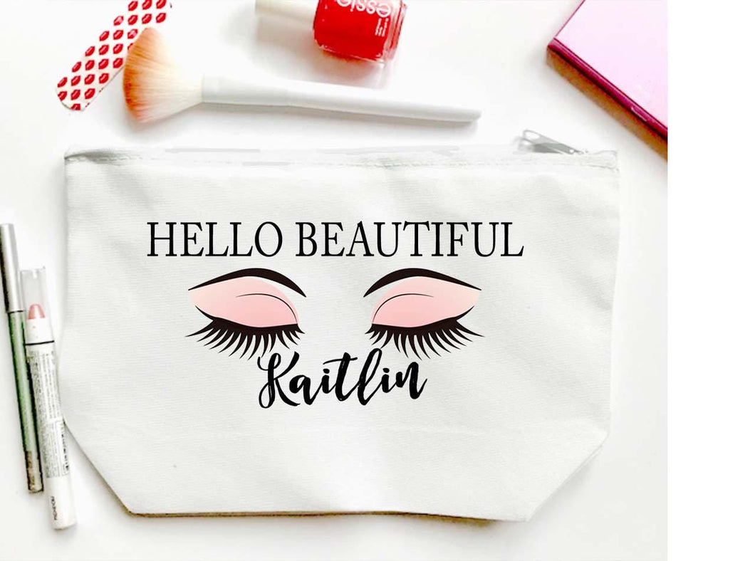 Hello Beautiful Make up bag. Great Bachelorette or Girls Weekend Favors. Bride Cosmetic Bag. Make up bag Party Favors! Wedding Party Gifts!