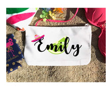 Load image into Gallery viewer, Fiesta Party Make Up bag. Great Bachelorette or Girls Weekend Favors. Bachelorette Fiesta Weekend Make up Bag.
