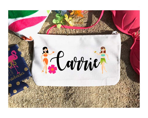 Hula Girls Make Up bag. Great Bachelorette or Girls Weekend Favors. Beach Weekend Make up Bag. Personalized Party favors!Make up bag!