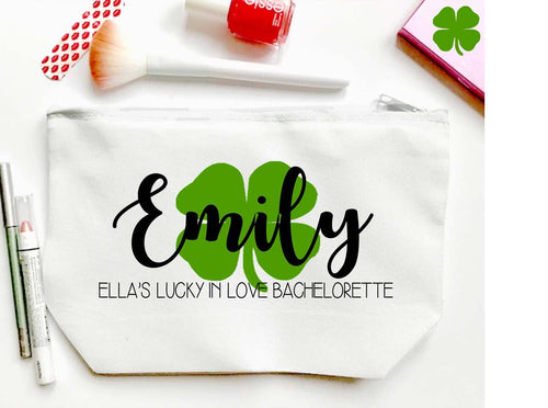 Shamrock Make up bag. Great Bachelorette or Girls Weekend Favors.Cosmetic Bag. Make up bag Party Favors! Wedding Party Gifts!