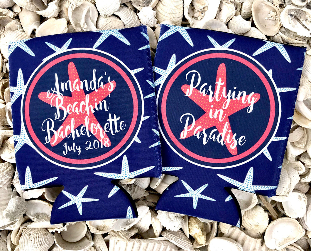 Starfish Party Huggers. Family Vacation Beach Coolies. Monogrammed Bachelorette or Birthday Party Huggies. Girl's Weekend Coolies!