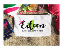 Load image into Gallery viewer, Fiesta Party Make Up bag. Great Bachelorette or Girls Weekend Favors. Bachelorette Fiesta Weekend Make up Bag. Cactus Party Bag!
