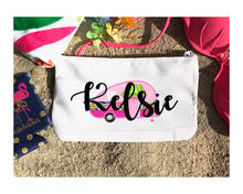 Load image into Gallery viewer, Glamping Make Up bag. Great Bachelorette or Girls Weekend Favors. Beach Weekend Make up Bag. Camping Party favors! Glamping make up bag!
