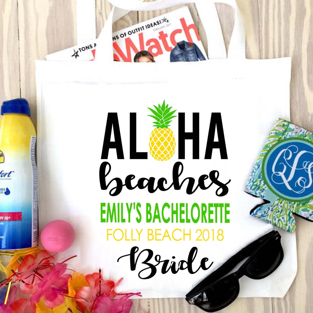 Aloha Beaches Tote bag. Beach Bachelorette or Girls Weekend Tote Bag. Custom Beach Wedding Welcome Bag. Girls Weekend Beach Bag!