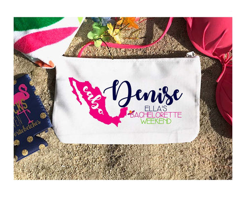 Mexico Party Make Up bag. Great Bachelorette or Girls Weekend Favors. Cabo or Cancun Bachelorette Beach Weekend Make up Bag.