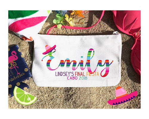Fiesta Party Make Up bag. Final Fiesta Bachelorette or Girls Weekend Favors. Bachelorette Fiesta Weekend Make up Bag.