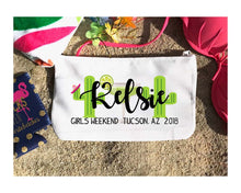 Load image into Gallery viewer, Fiesta Party Make Up bag. Great Final Fiesta Bachelorette |Cabo Girls Weekend Favors. Bachelorette Make up Bag. Scottsdale Cactus Party Bag!

