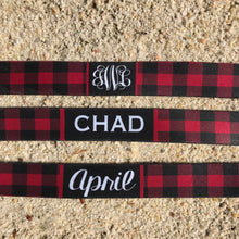 Load image into Gallery viewer, Buffalo Plaid Neoprene Sunglass Strap. Personalized Sun Glasses retainer. Match the Huggers. Great Wedding Party gifts!
