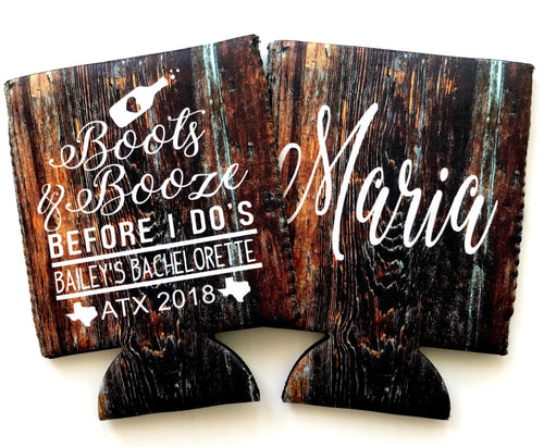 Boots and Booze before I Do's Party huggers. Bachelorette Party Gifts. Bridesmaid Party Favors. Stock the bar wedding shower!