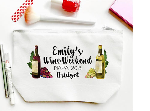 Wine Country Make Up bag. Great Wine Bachelorette or Girls Weekend Favors. Personalized Wine Weekend favor bags! Napa, Sonoma, Wine Country