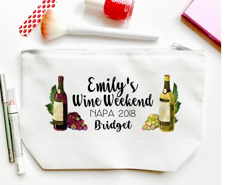 Wine Country Make Up bag. Great Wine Bachelorette or Girls Weekend Favors. Personalized Wine Weekend favor bags! Napa, Sonoma, Wine Country