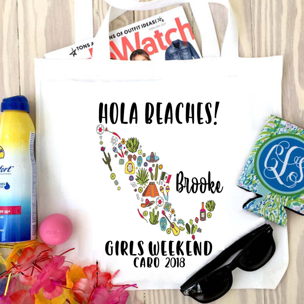 Mexico Vacation Tote bag. Mexican Party Favors! Mexico Bachelorette or Girls Weekend Tote Bag. Mexican Bachelorette Favor Bag.
