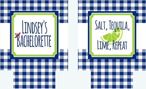 Gingham Party Huggers. Girls Weekend Bachelorette or Birthday Party Favors. NOLA, Austin, Asheville, Charleston, Savannah! Custom Party Fun!