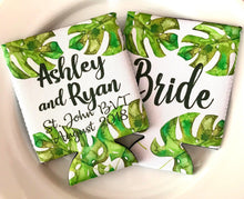 Load image into Gallery viewer, Palm Leaves Party Huggers. Tropical Wedding or Bachelorette Party Favors. Girl&#39;s Weekend Family Vacation Beach Favors.
