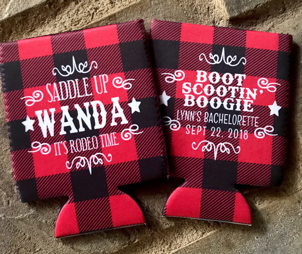 Buffalo Plaid Western Party Huggers.Plaid Bachelorette or Birthday Party Favors too! Family Vacation Buffalo Check Huggers. Flannel & Fizz
