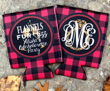 Load image into Gallery viewer, Flannel and Fizz Plaid Party Huggers. Plaid Wedding favors! Baby Shower Favors too! Plaid Birthday party favor.Flannel and Fizz Party
