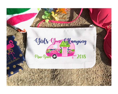 Glamping Party Make Up bag. Great Camping Bachelorette or Girls Weekend Favors. Beach Weekend Make up Bag. Camping Birthday  Bag!