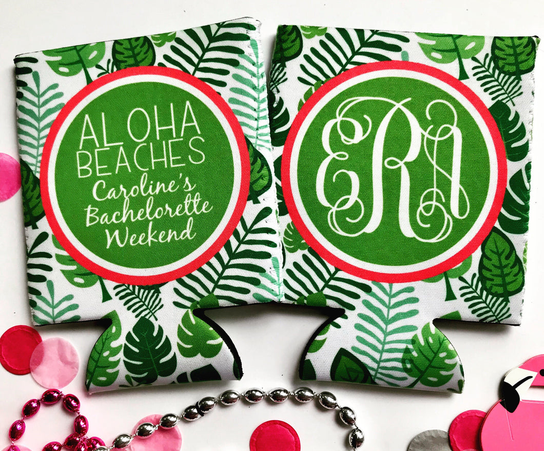 Palm Leaves Party Huggers. Tropical Wedding or Bachelorette Party Favors. Girl's Weekend Family Vacation Beach Favors.