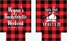 Load image into Gallery viewer, Plaid Get Toasted Party Huggers. Plaid Bachelorette or Birthday Party Favors too! Plaid Camping Party Huggers. Flannel &amp; Fizz
