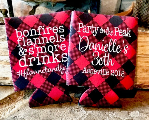 Flannel Party Huggers. Plaid Bachelorette or Birthday Party! Plaid Wedding Favors! Buffalo Plaid Flannel party favor. Glamping or Mountain!