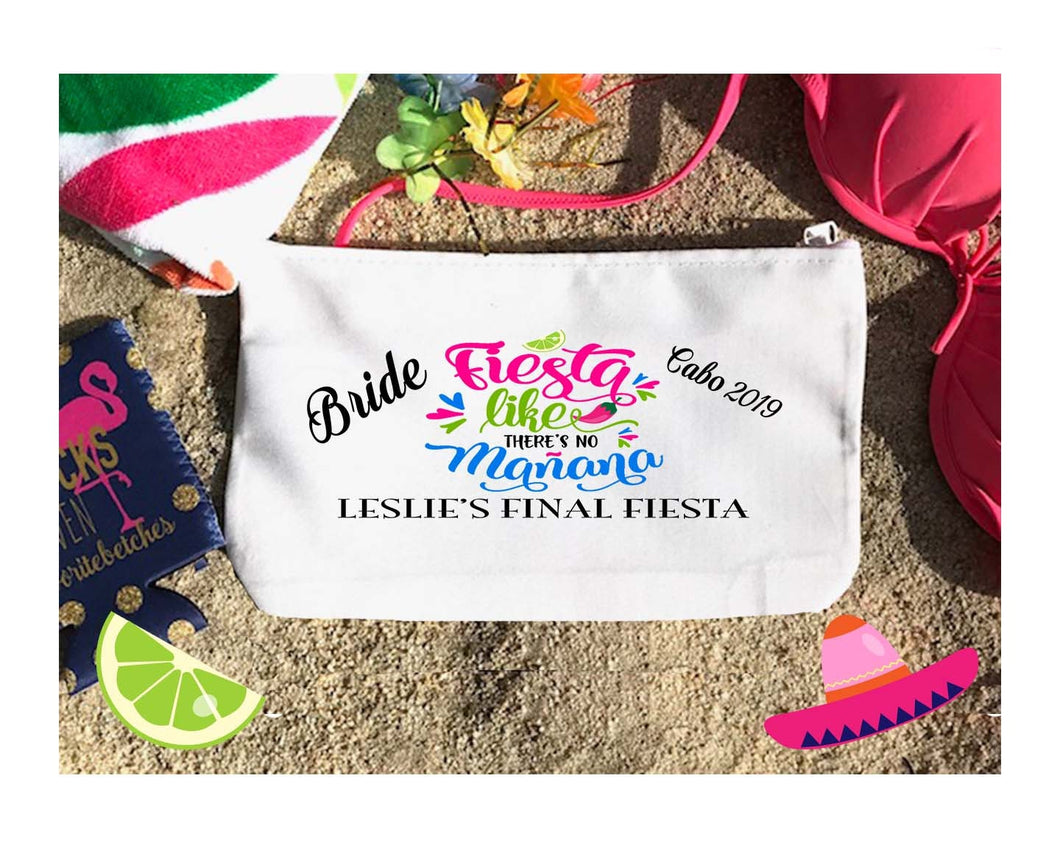 Fiesta Party Make Up bag. Great Bachelorette or Girls Weekend Favors. Bachelorette Fiesta Weekend Make up Bag.