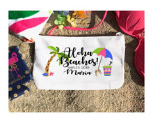 Load image into Gallery viewer, Palm and Umbrella Party Make Up bag.Great Bachelorette or Girls Weekend Favors.Bachelorette Beach Weekend Make up Bag. Beach Wedding Favors.
