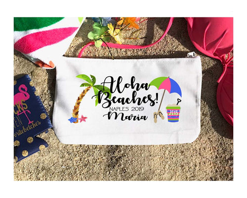 Palm and Umbrella Party Make Up bag.Great Bachelorette or Girls Weekend Favors.Bachelorette Beach Weekend Make up Bag. Beach Wedding Favors.