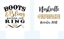 Load image into Gallery viewer, Boot and Bling &quot;Glitter&quot; Huggers. Western Bachelorette or Birthday Party Huggers. Nashville Party Favors. Personalized Cowboy Boot Coolies!
