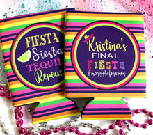 Load image into Gallery viewer, Fiesta Stripe Party Huggers. Fiesta Slim Can Favors! Down to Fiesta Party Favors. Fiesta Birthday Party Favors! Bachelorette Down to Fiesta!
