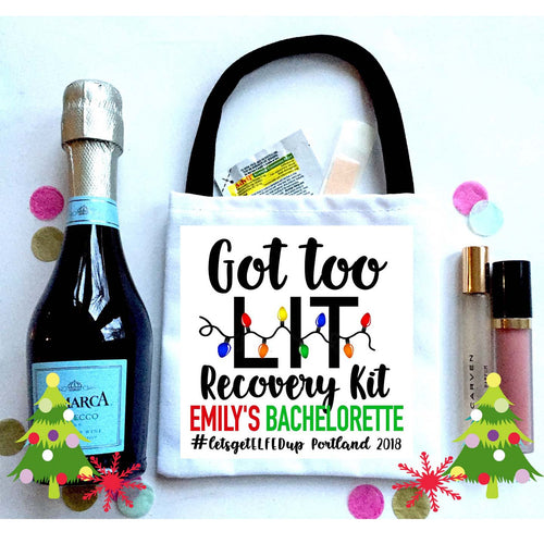 Christmas Party recovery bags! Christmas Bachelorette favors. Personalized EMPTY Friendsmas Oh Shit Kits. Christmas Party Hangover Bags