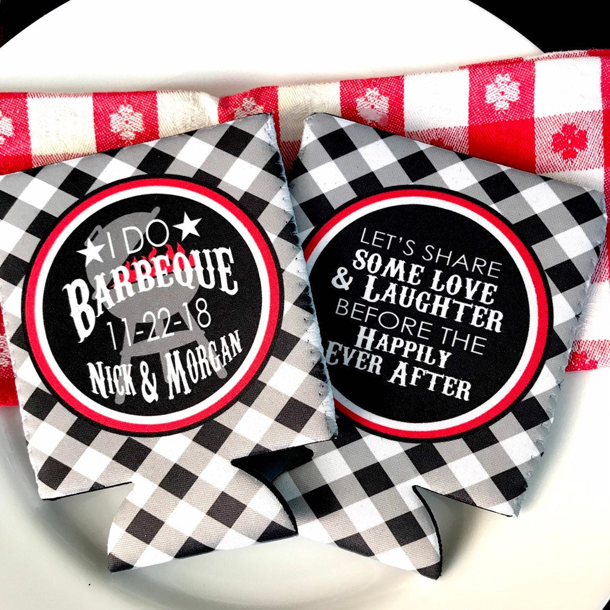 Gingham Party Huggers. BBQ Wedding Shower Favors. BBQ Party Favors. Engagement Party Favors. Personalized Barbeque Shower Favors!