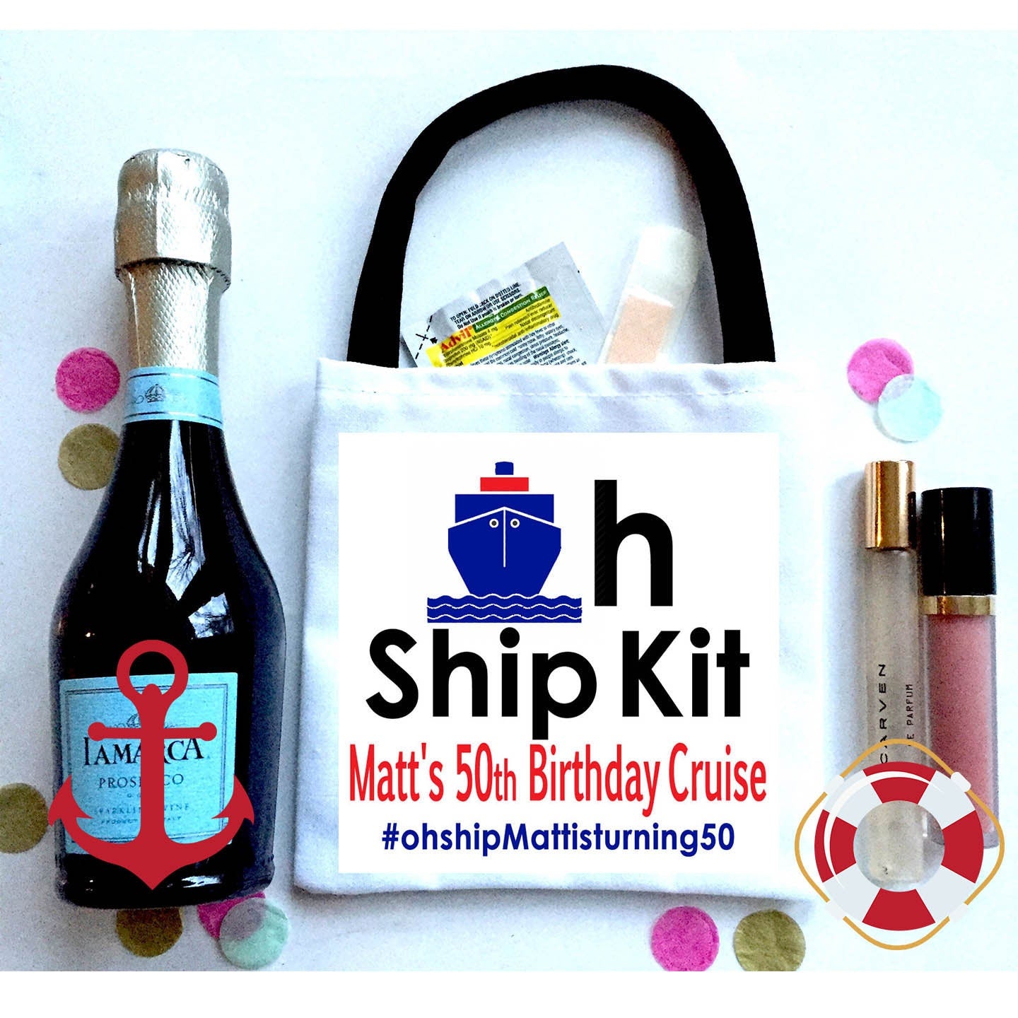 Oh Ship Nautical Hangover Recovery Totes. Personalized Oh Shit Kits! Custom EMPTY Nautical Hangover Gift Bag.