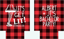 Load image into Gallery viewer, Getting Lit Christmas Plaid Party Huggers. Personalized Christmas Party Favors. Plaid Wedding Shower Huggers! Birthday and Bachelorette too!
