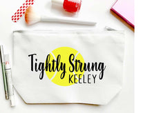 Load image into Gallery viewer, Tennis Personalized Make Up bag. Great Bachelorette or Girls Weekend Favors. Tennis Weekend Make up Bag. Personalized Tennis Team Gift!
