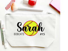 Load image into Gallery viewer, Softball Personalized Make Up bag. Custom Softball bag. Personalized Softball Make up Bag.Personalized Softball Team Gift! Softball Gift.
