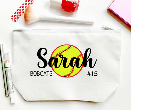 Softball Personalized Make Up bag. Custom Softball bag. Personalized Softball Make up Bag.Personalized Softball Team Gift! Softball Gift.